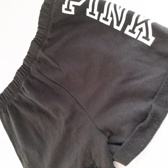 Victorias Secret Pink Black Fleece Shorts With White Logo Elastic Waistband S - Picture 10 of 12